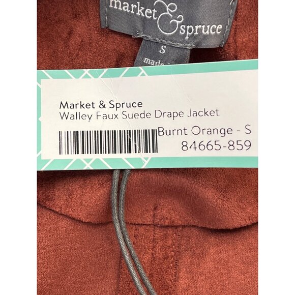 Market & Spruce Womens Rust Faux Suede Waterfall Open Front Jacket With Zipper P - Picture 8 of 9